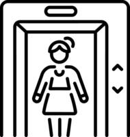 A linear style icon showing a character using hotel elevator vector