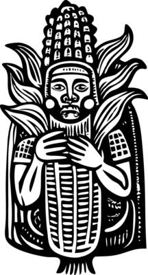 A vintage style illustration of a maize god