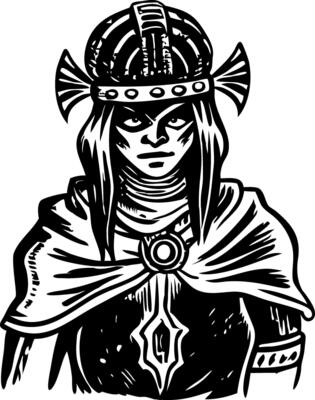 A glyph style illustration of a maya priest