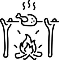Linear icon showing camp cooking vector