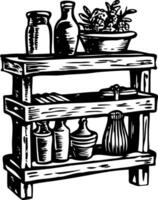 A sketchy style illustration of a farmhouse shelf vector