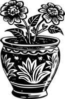 A vintage style illustration of a flower pot vector