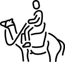 An outline style icon showing camel riding character vector