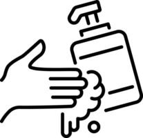 Doing hand wash with a liquid soap, linear style icon vector