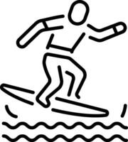 Linear icon showing a surfing character vector