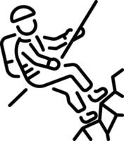 A linear icon showing a mountain climbing figure vector