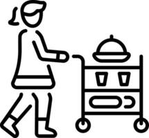 A character pushing a service cart, linear style icon vector