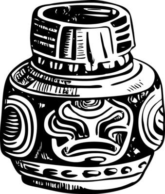 A glyph style illustration of an inkpot