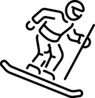 An outline style icon showing a character doing skiing vector