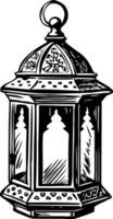 A hand drawn style illustration of a brass lantern vector