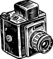 A vintage style illustration of an analog camera vector