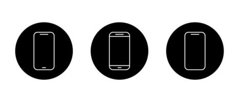 Smartphone device outline icon set on black circle. Mobile phone, cellphone sign. Gadget symbol vector