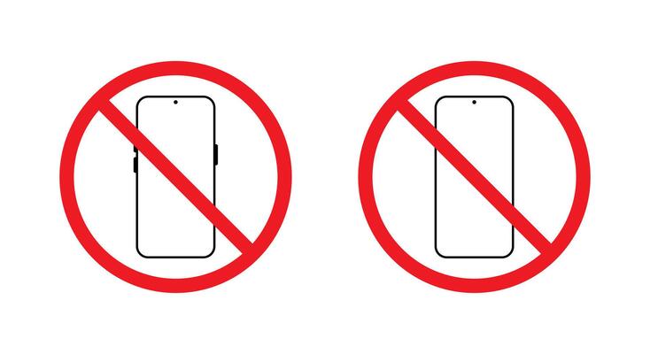 No smartphone area icon. Mobile phone prohibition sign. Cellphone with forbidden symbol