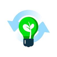 Sustainable Innovation flat Illustration. Light bulb with green sprout and circular arrow symbolizing eco friendly ideas, renewable energy, and continuous development. for environmental campaigns vector