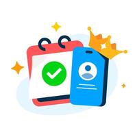 illustration of calendar and smartphone with crown. one month free trial or premium subscription access. for mobile app promotion, SaaS marketing, or digital service advertisement. Concept flat design vector