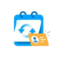 flat illustration of data update concept featuring a calendar and ID card. personal information update, profile renewal, system synchronization, data management, and identity verification vector