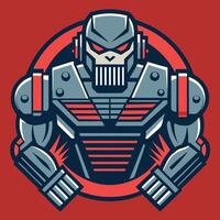 Bold robotic figure featuring advanced design elements with clean edges and strong colors for a modern aesthetic in digital art vector