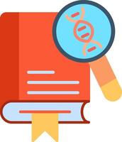 A magnifying glass is over a book with a dna vector