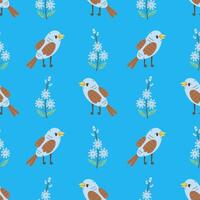 Sparrow Bird and Chicory Seamless Pattern vector