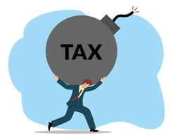 businessman lifting a bomb with tax written on it. businessman lifting a load with tax written on it vector