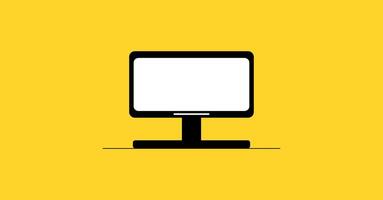 Simple black monitor icon on yellow background vector
