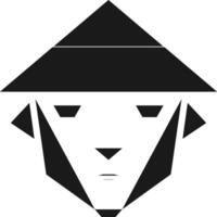 A black and white logo of a man with a hat vector