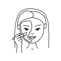Black Hand Drawn Line Art Applying The Mask With A Brush vector
