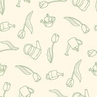Outline Seamless Pattern of Tulip Watering Can Background for Fashion Wrapping Print Fabric vector