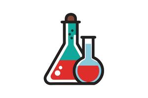 Two Chemistry Flasks with Liquids Teal and Red Colors vector