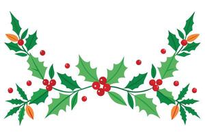 Holly Berry Border Design with Green Leaves on Transparent Background vector