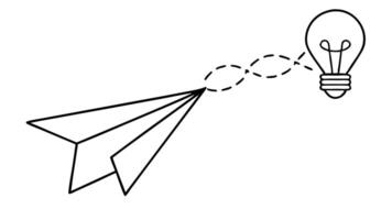 Paper Airplane Flying towards Lightbulb with Dotted Line vector