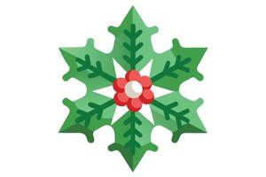 Holly Leaves Snowflake with Red Berries Flat Design vector
