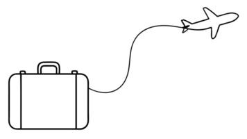 Suitcase with airplane connecting line artr travel designs vector
