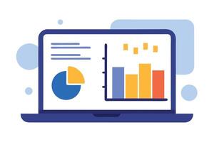 Laptop Screen Displaying Pie Chart, Bar Graph, Info Data vector