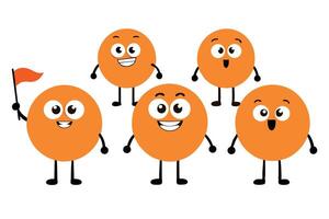 Joyful Orange Circle Characters with Googly Eyes, Flag on White Backdrop vector