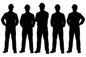 Silhouette of Five Men wearing Hard Hats Standing with Crossed Arms vector