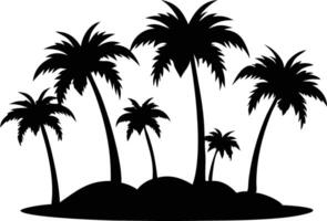 Black silhouette palm trees on a mound, tropical island with transparent background vector