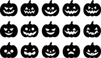 Halloween Pumpkin Patch with Various Face Expressions on Transparent Background vector