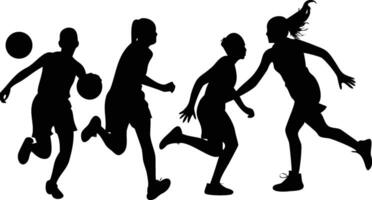 Black Silhouette Players Dribbling and Running with Basketball on Transparent Background vector