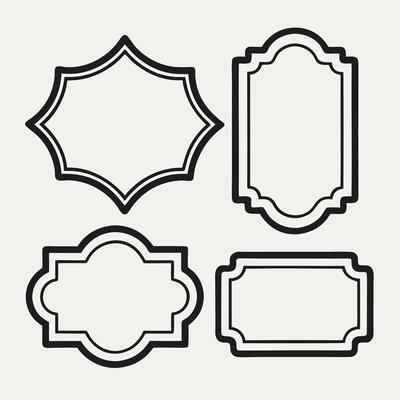 Set of Four Decorative Black Frames with Borders on a White Background