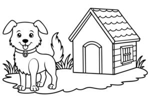 Cheerful Line Art Dog with Collar and House Design vector