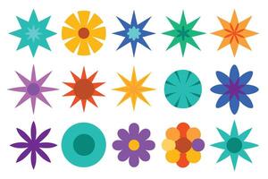 Colorful Star Shapes and Flower Design with Geometric Petals on White Background vector