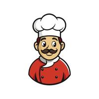 Cartoon Chef Avatar with Mustache and White Hat in Red Uniform vector