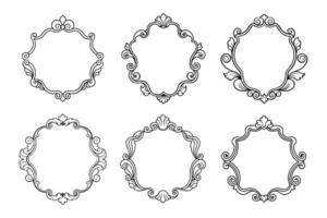 Six ornate black border frames with floral decorative elements on white background vector