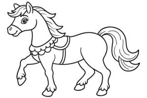 Outlined Horse with Fancy Saddle and Wavy Mane vector