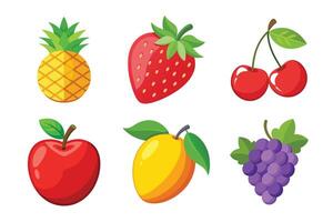 Assorted Fruits Pineapple Strawberry Cherry Apple Mango Grapes on White Background vector