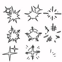 a set of black and white drawings of stars light sparkle glow vector