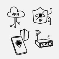 vpn icon set, including a phone, a cloud, and a computer vector