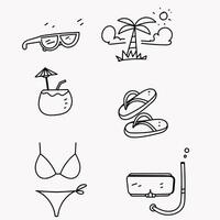 a set of hand drawn icons depicting various items beach travel summer vector