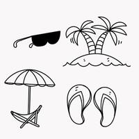 a drawing of a beach scene with palm trees, sunglasses and a beach umbrella vector
